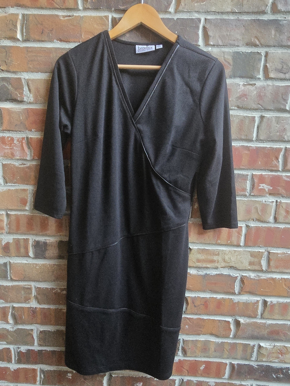 Bradley Black V-Neck Long Sleeve Midi Dress With Zipper Detail Business Casual